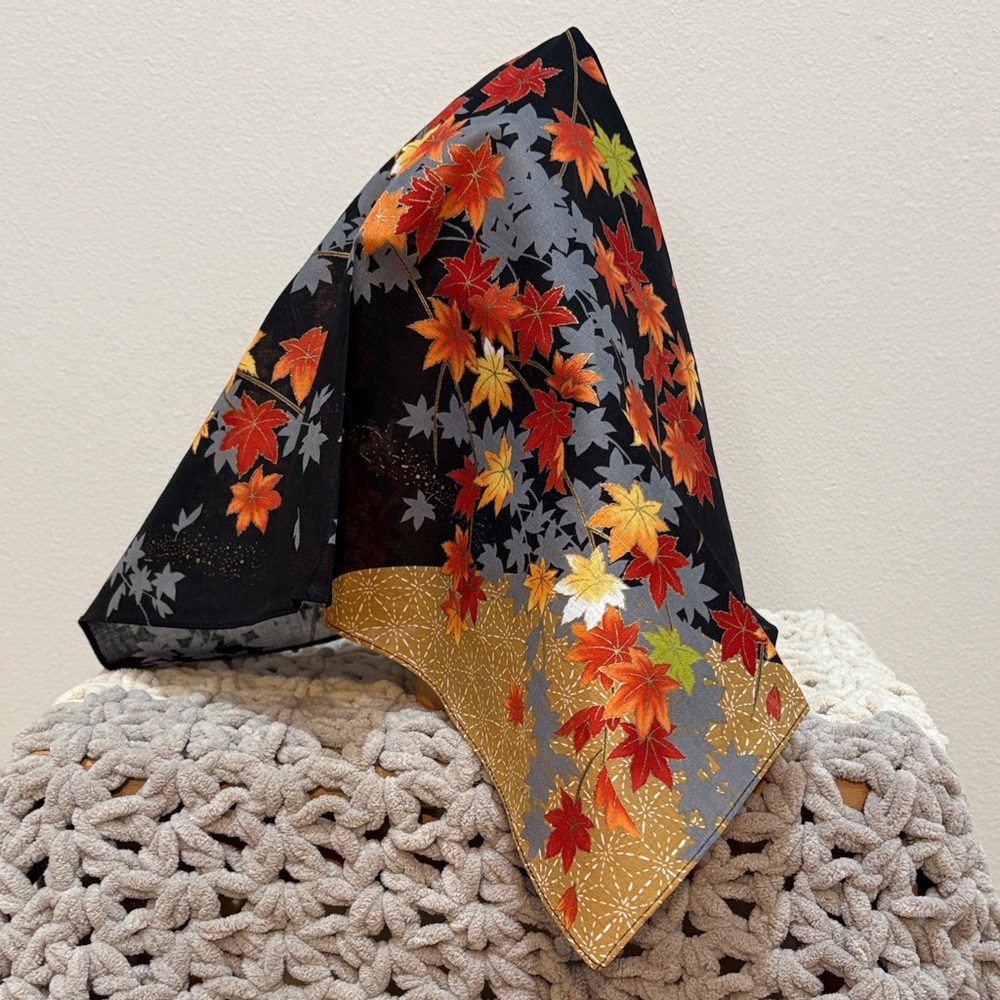 Floral Patterned Scarf/handkerchief with Autumn Leaves - Picture 2 of 7